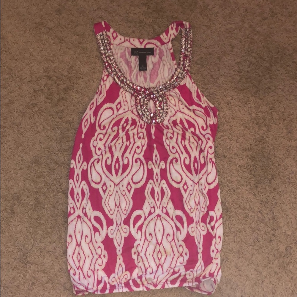 INC hot pink and white sleeveless blouse, size med